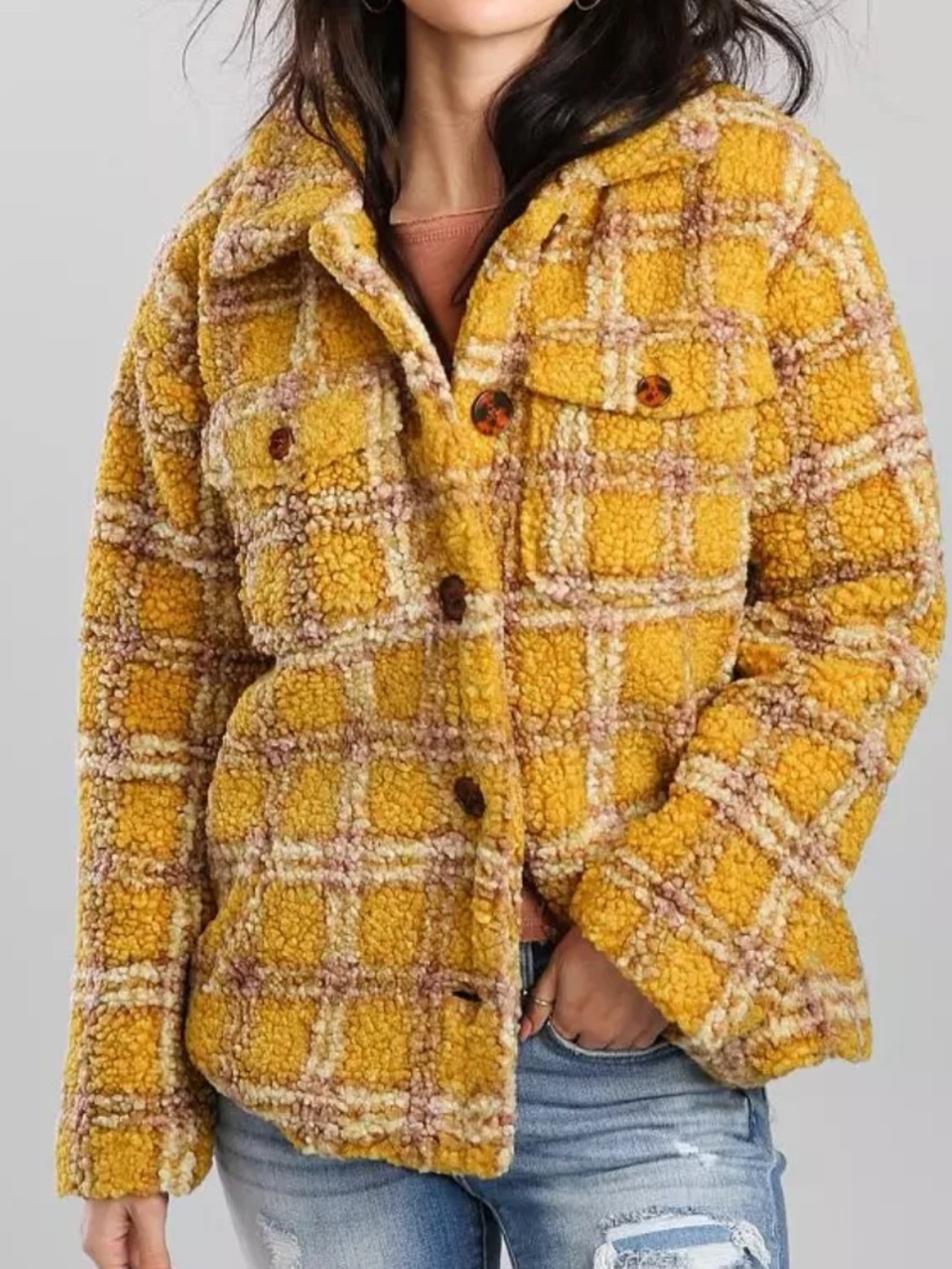 Vigoss Plaid Faux Fur Sherpa Jacket Women’s Size Large